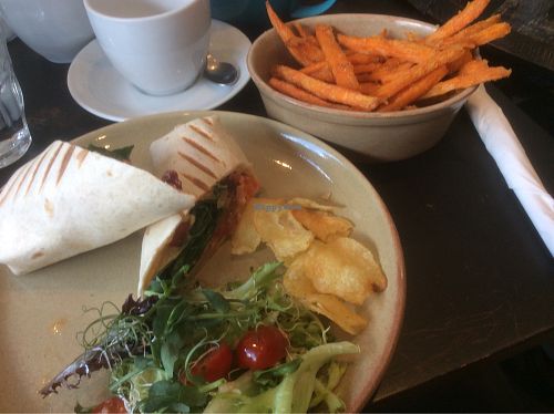 Vegan wrap special and sweet potato fries at The Good Apple Cafe in Sunderland