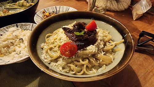 cream pasta with burnt peppers and roasted mushrooms. outstanding! at Tierra Restaurante  in Sucre