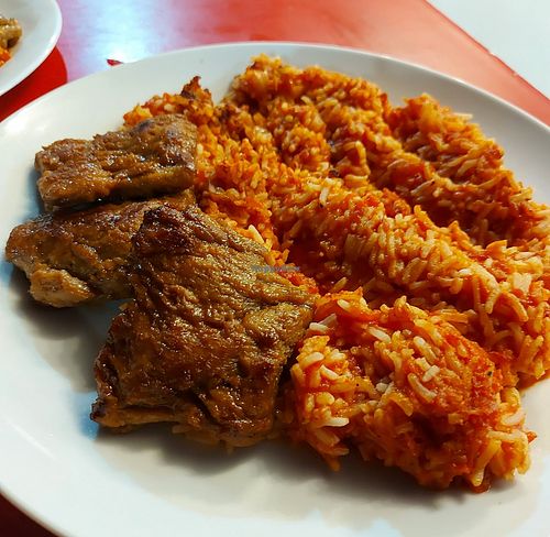 Tomato rice and soya steaks at Vege Fast Food in Split