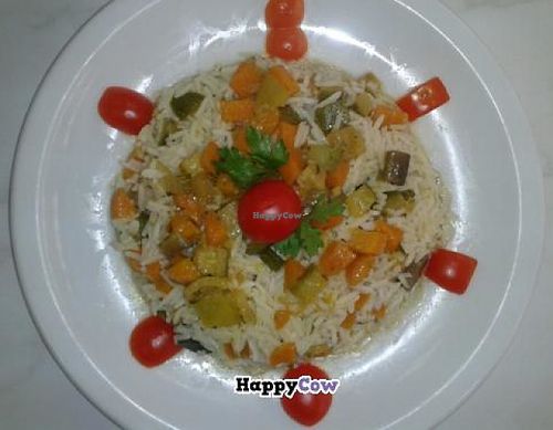 Basmati rice whit vegetables (papper, gours and carrot on olive oil cooked amd soya souce). Apetizer and healthy. at Vege Fast Food in Split