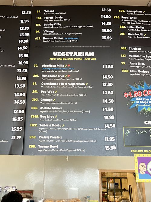 Part of menu  at Ike's  in La Jolla