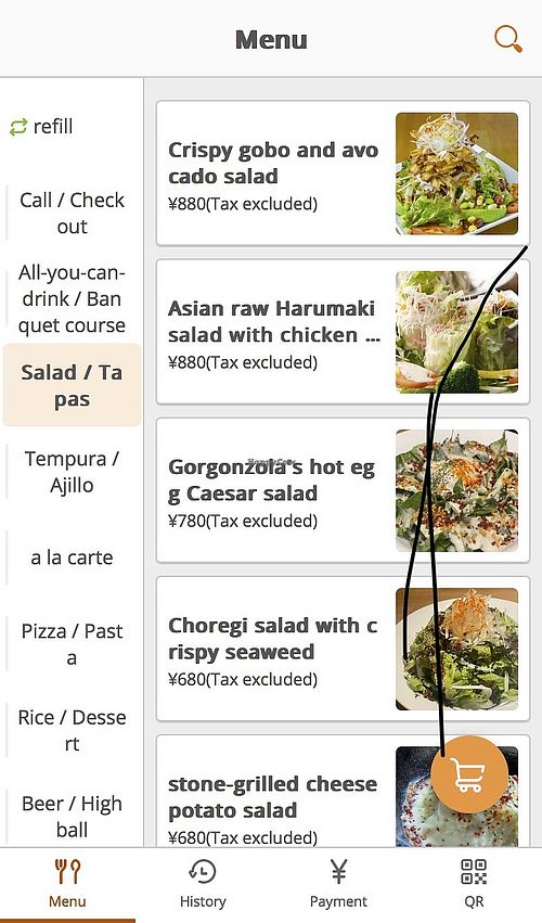 Menu  at Yaoyabal in Tokyo