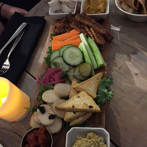 smokey tofu, mushroom dip, scallops, havarti, tempeh bacon at enVie A Vegan Kitchen in Halifax