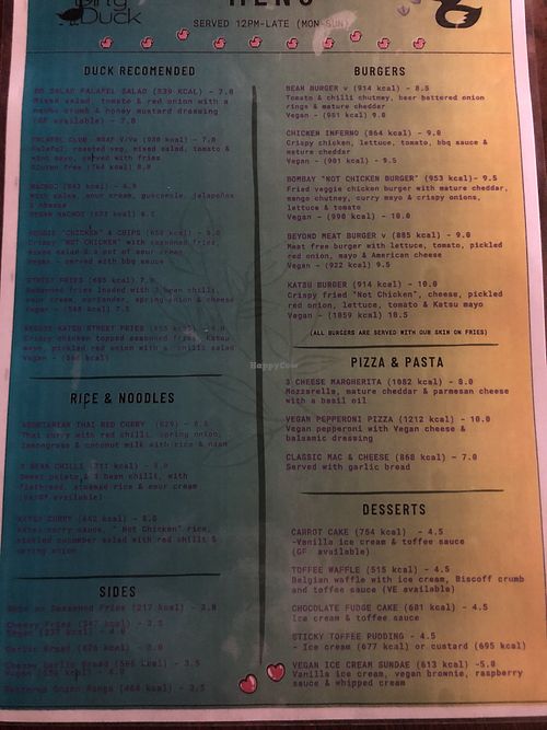 Vegetarian and vegan menu  at The Dirty Duck in Coventry