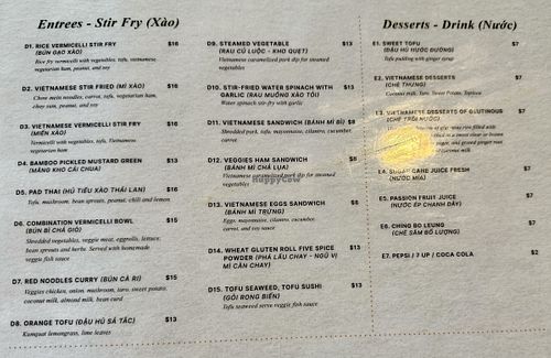 Menu in May 2024  at Thanh Luong Vegetarian in Minnetonka