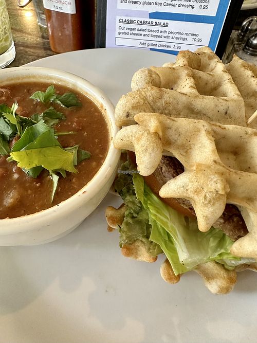 raw lentil burger on a waffle bun  at Fresh First in Fort Lauderdale