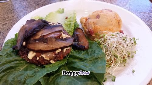 Veggie burger on lettuce with potato salad at Fresh First - Maybe closed in Fort Lauderdale