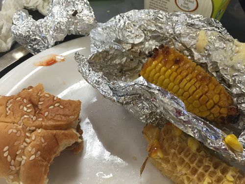 GARDEIN BURGER AND HYDROPONIC BIO-ORGANIC CORN.  No fancy stuff! at Vegan Take Out Plus in Tampa