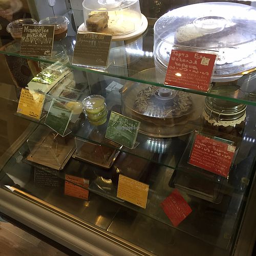 sweet selection, lots of raw cakes and breads  at The Hatori Place Cafe in Varna