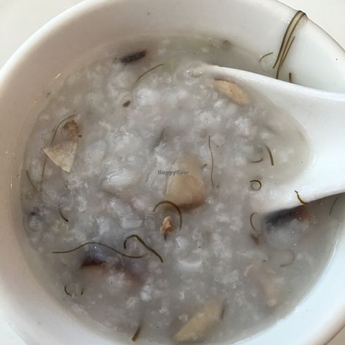 delicious triple mushroom congee at The Original Buddha Bodai - Kosher Vegetarian Restaurant in New York City