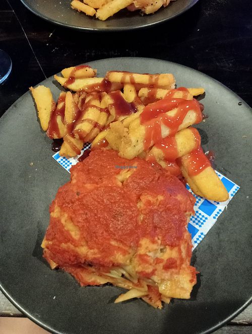Vegan lasagna at Bernie's Bar in Newcastle