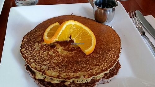 regular and blue corn vegan pancakes at A Votre Sante in West Los Angeles