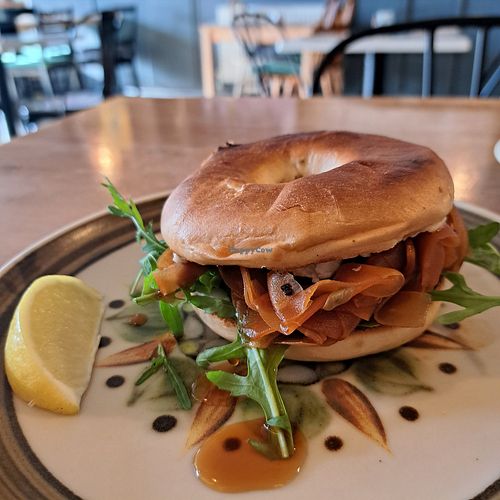 Carrot lox bagel from the breakfast menu at Mad Cucumber in Bournemouth