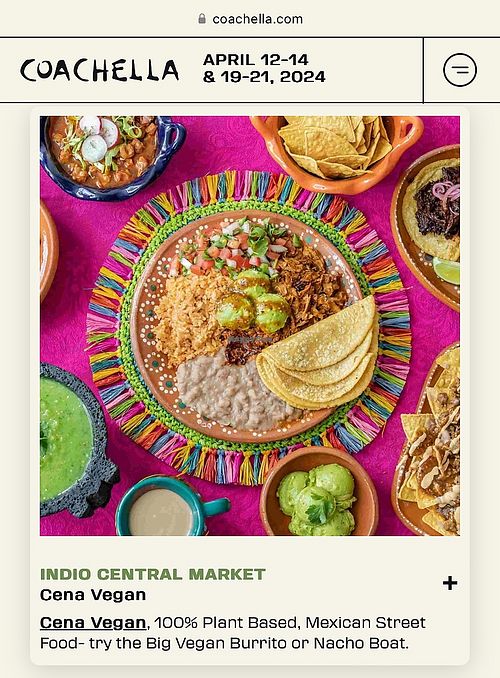 Serving Up Vegan Eats at Coachella 2024 - Get Excited! (Excuse the screenshot)  at Cena Vegan in Whittier