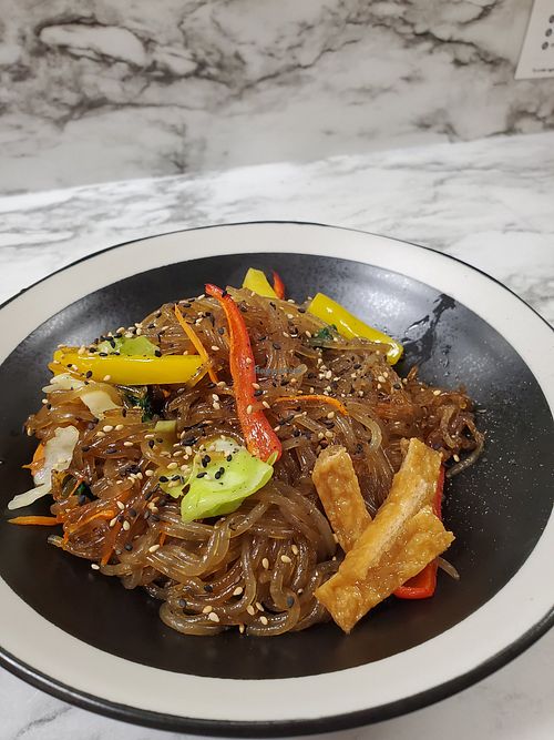 Vegan japchae at Yukon Bunsik in Whitehorse