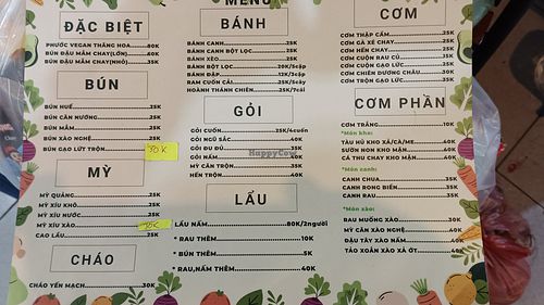 Menu at Quán Chay Phước Vegan in Da Nang