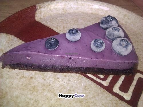 Raw blueberry cake at Plevel in Prague