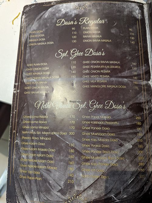 Menu at Hotel Maa Nethi Vindu in Visakhapatnam