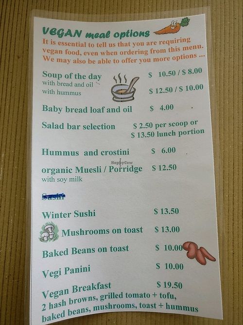 vegan menu at Fine Fettle Cafe in Taupo