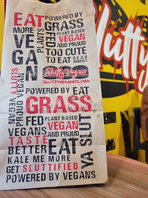 Their to-go bag  at SluttyVegan Bleecker St in New York City