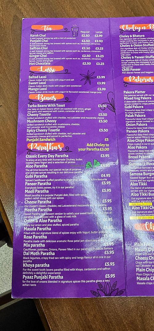 Menu at Auntie's Chai Khana in East London