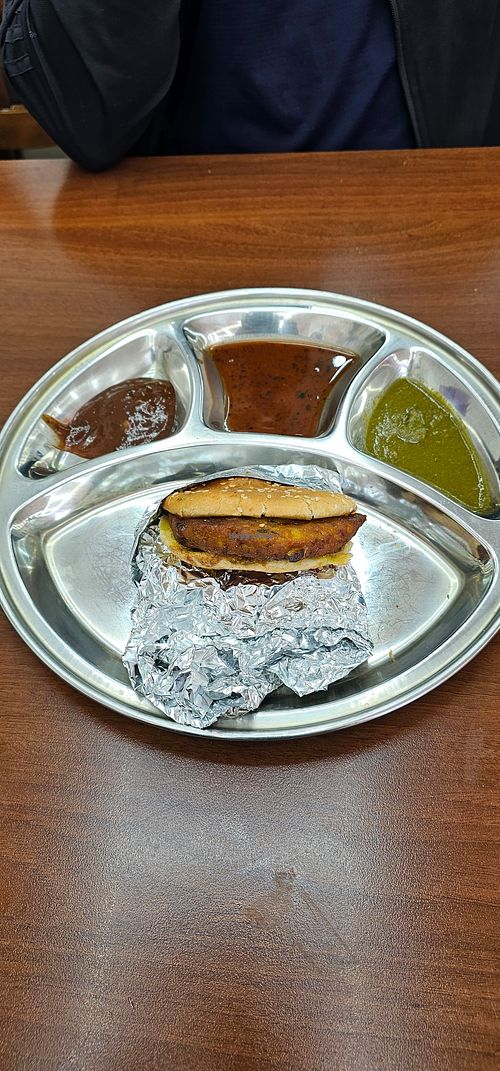 Aloo tikki burger at Auntie's Chai Khana in East London