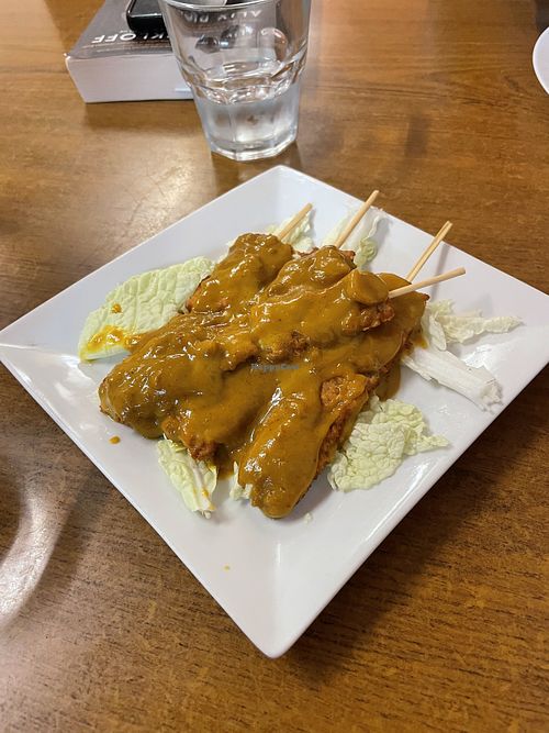 Chicken skewers with peanut sauce   at JR Vegan Thai Restaurant in Nambour