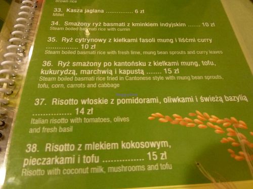 Menu (you can find the whole menu on the site govinda dot com dot pl) at Govinda in Warsaw