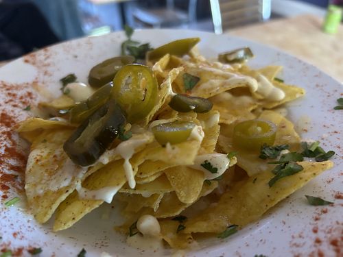 Loaded nachos with cheese and jalapeños  at Taco Libre @ The Half Moon Inn in Newcastle Upon Tyne