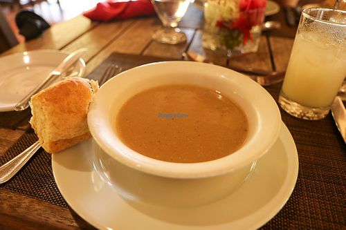 green banana soup with wholewheat bread roll at Belmont Estate in Belmont