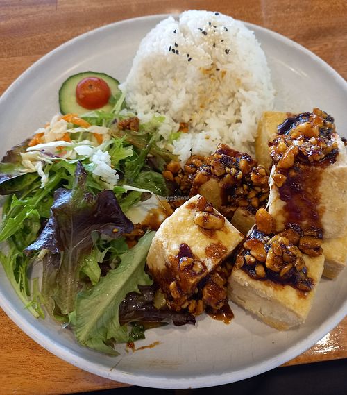 Teriyaki tofu (aleady started to eat) at Chop ‘n Chill - Raby Bay in Cleveland