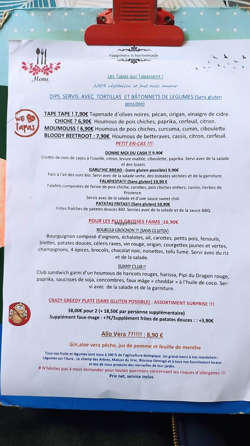 Food menu at Greedy Guts in Caen