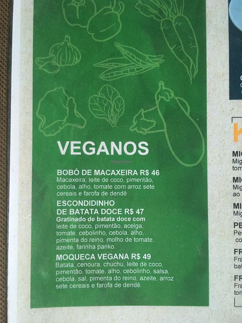 Vegan menu at Pousada Ecoporto in Ipojuca