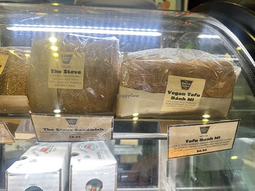 Two vegan sandwich options, they can be toasted before take-out or eating in  at Green Line Cafe in Philadelphia