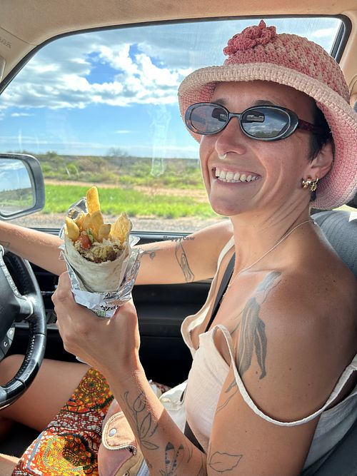 Falafel kebab with chips we put in   at Coral Coast Kebabs in Carnarvon
