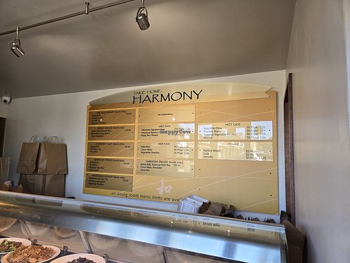 Take Out menu at Harmony Restaurant in Mill Valley
