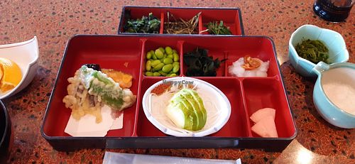 The vegan food that accompanies the soba at Hatsukoma  in Morioka