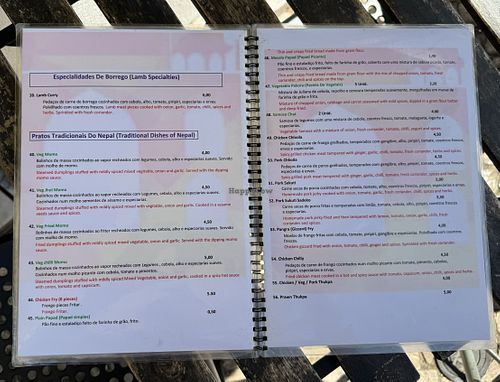 Menu p5 in green the vegan options  at Sabor do Nepal in Lisbon