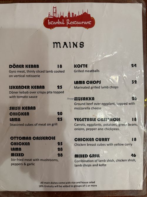 Mains  at Istanbul Restaurant in San Juan