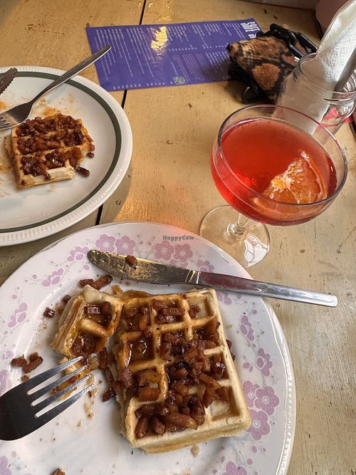 Waffles with bacon and Sirup  at Safe Space in Prague