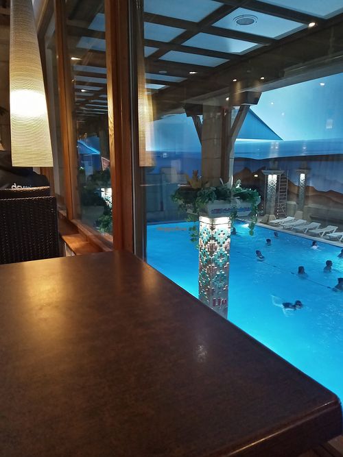 Swimming pool and spa view from the bistro window. at Aztec Bistro & Bar in Torquay