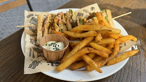 Club sandwich.  Great flavors just a little messy   at Mad Mad Vegan - Barcelona in Barcelona