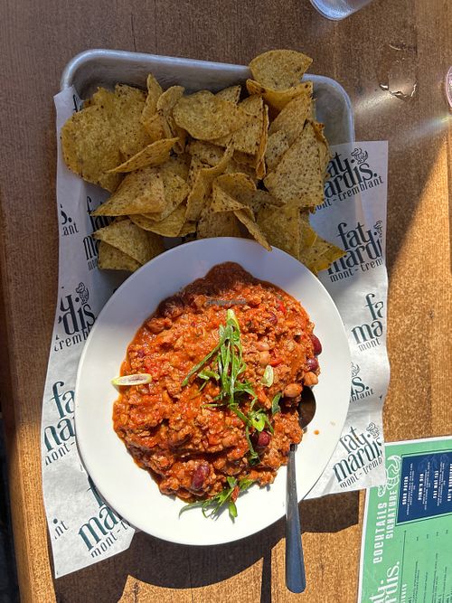 vegan chili  at Fat Mardi's in Mont-tremblant