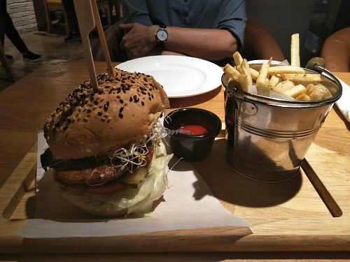 New Thai chilli mushroom burger. at Green Vege Cafe in Shanghai