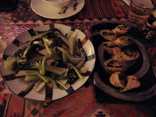 Greens & spring rolls. at Su Ren - Veg Inn in Shanghai