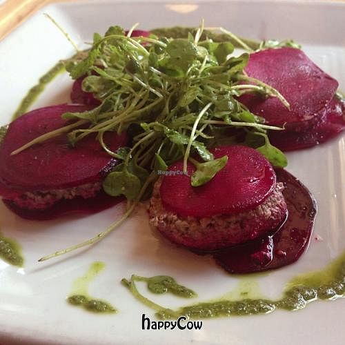 Raw beet ravioli with a cashew 'cheese' at Great Sage in Clarksville