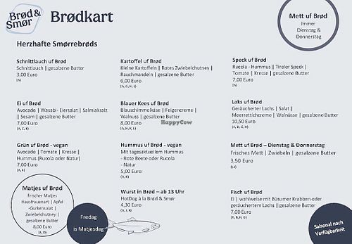 Speisekarte  at Brød & Smør in Sylt
