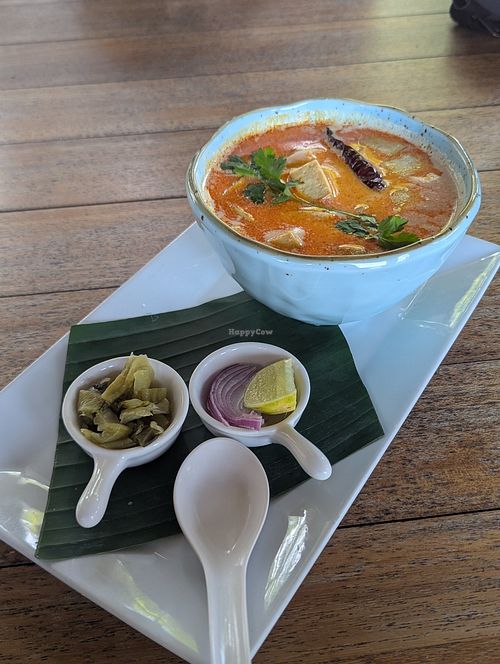 Veganised khao soi (rice noodles) at Little Moon Dine and Cafe in Trat