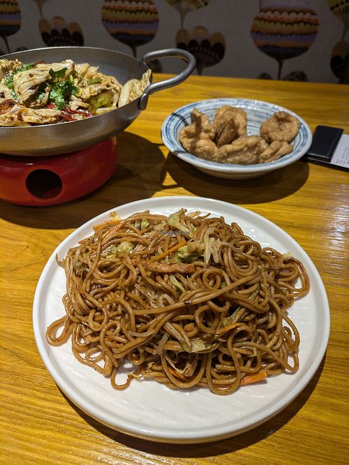 Spicy cabbage, Kapok tofu (?), mixed noodles at Huì Yuán Sù Shí Fāng 慧缘素食坊 Lotus Vegan in Shanghai