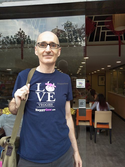 Me and my sticker at Huì Yuán Sù Shí Fāng 慧缘素食坊 Lotus Vegan in Shanghai